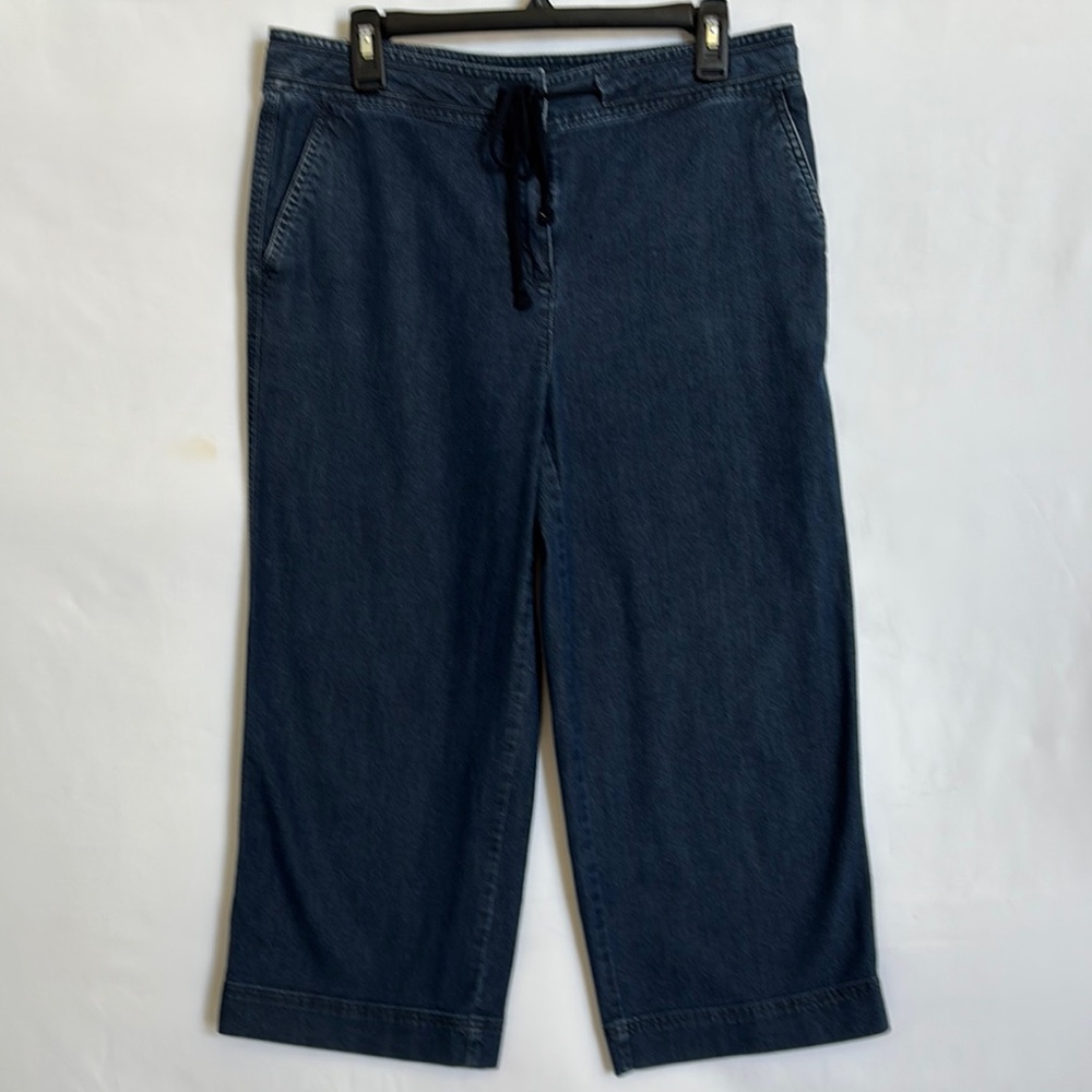 Talbots Women's Sz 10 drawstring High Rise Wide leg Cropped Blue pants